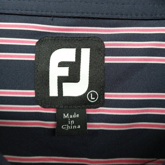 Footjoy Shirt Large Pink Stripe Lisle Golf Moisture Wick Antimicrobial Polo - Picture 3 of 11